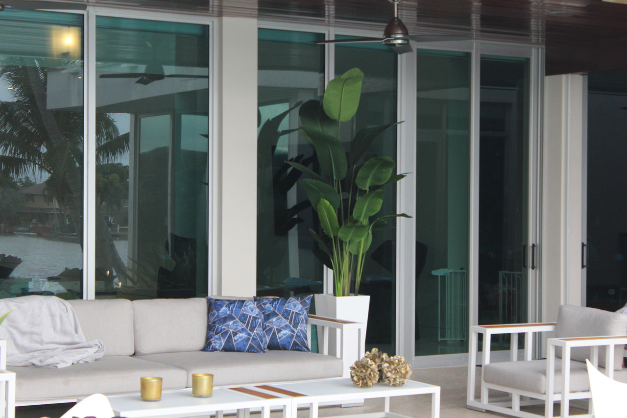 9 ft Bird of Paradise with Medium Beau Planter in Glossy White