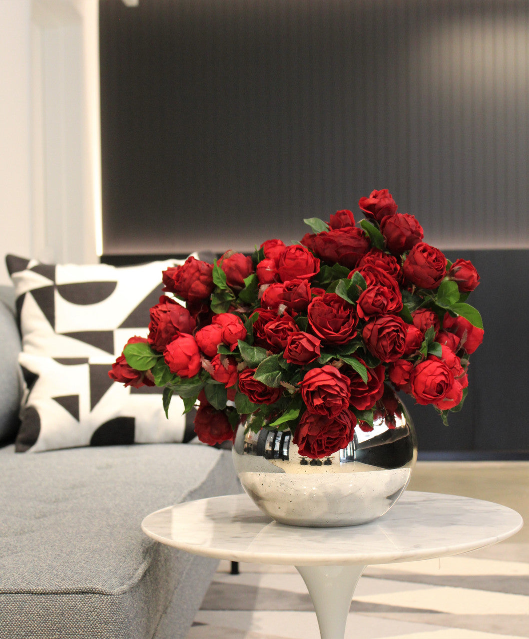 Red English Roses in Mercury Glass Bowl