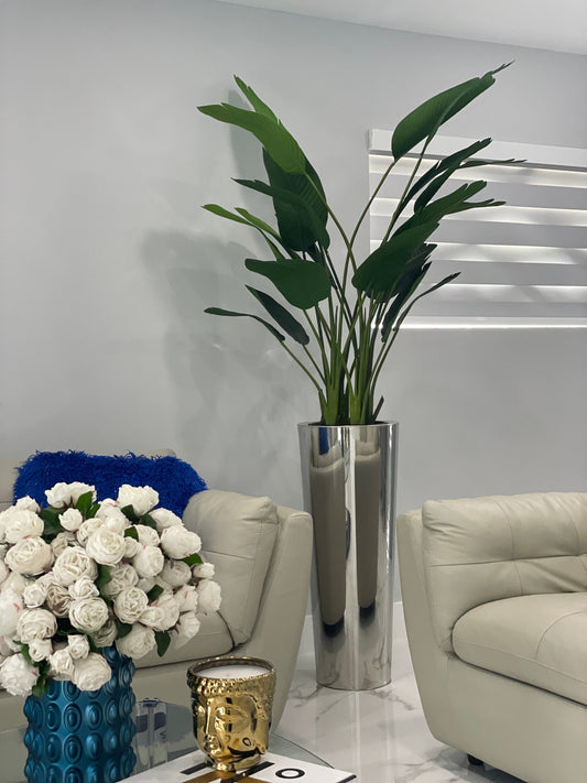 Stainless Cone Planter with Bird of Paradise (7′)