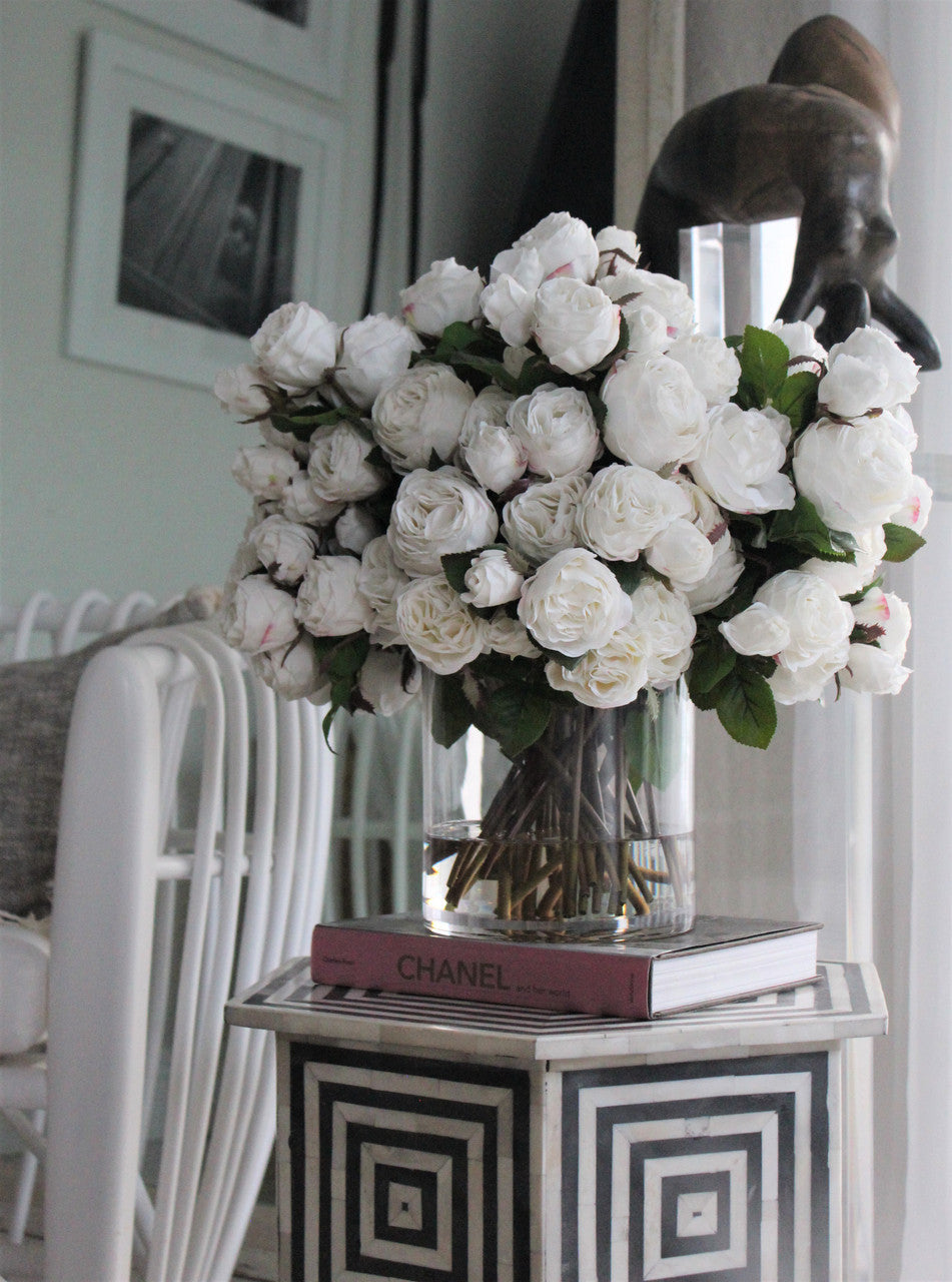 English Roses in Clear Glass Cylinder