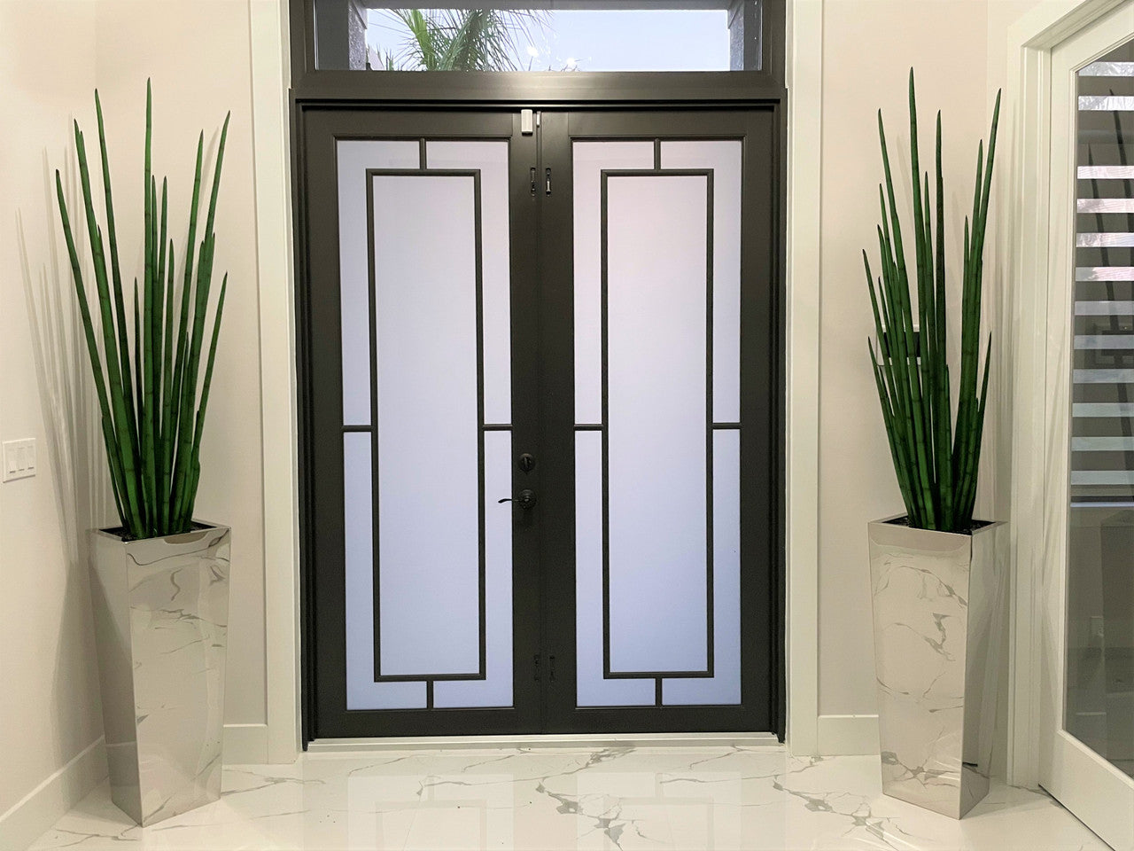 Jardinière cube en acier inoxydable avec Sansevieria