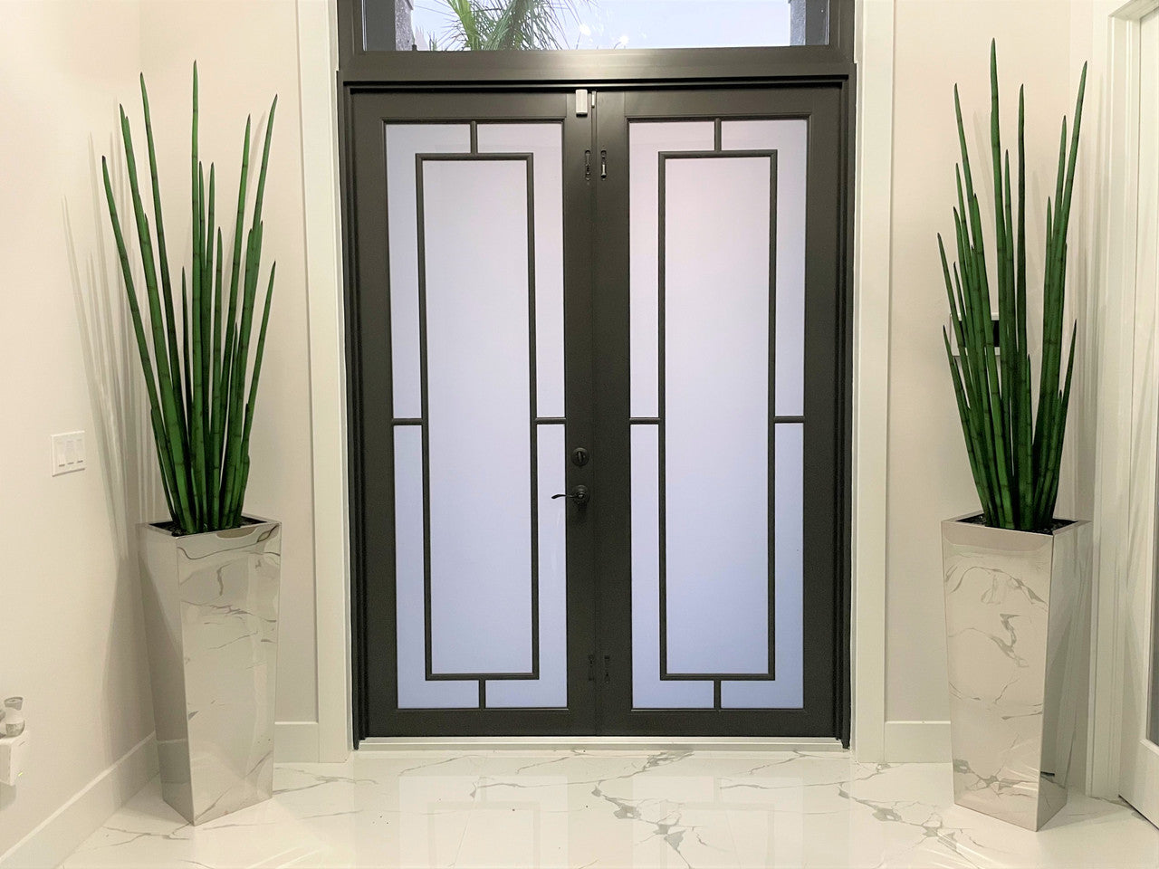 Jardinière cube en acier inoxydable avec Sansevieria