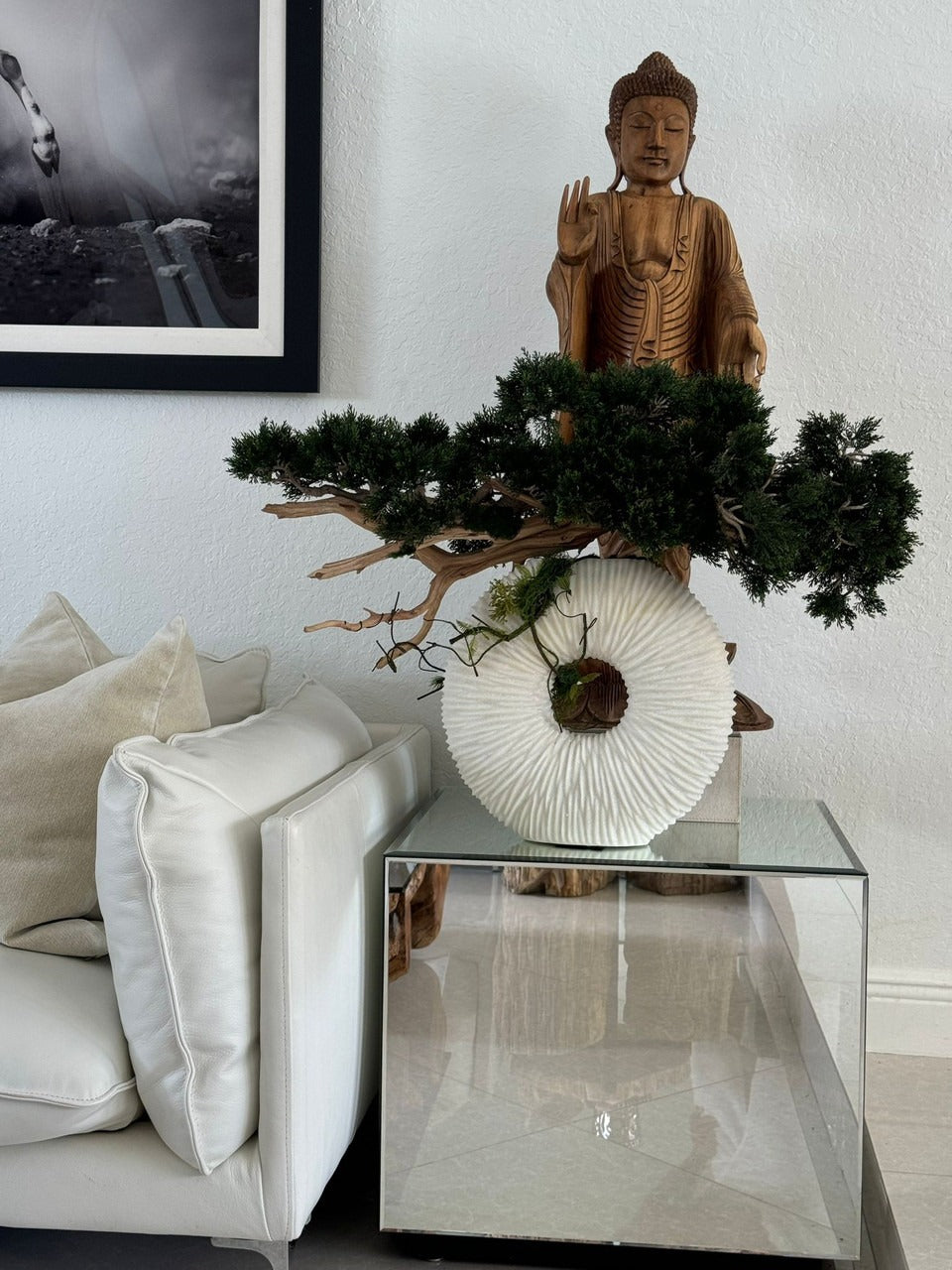 Medium Eternity Vase with Trailing Bonsai Tree and Driftwood