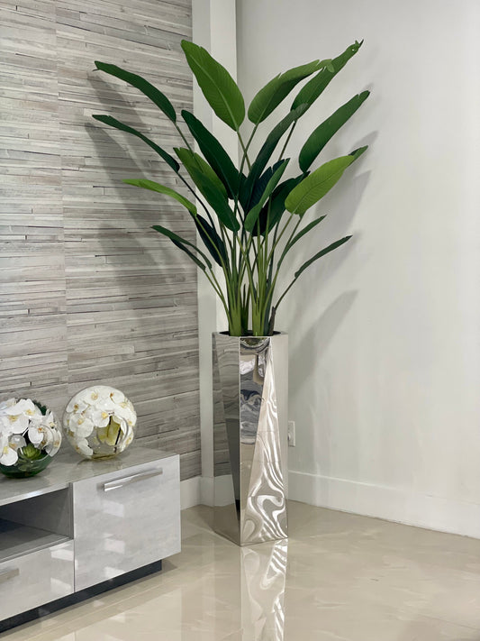 Stainless Prism Planter with Bird of Paradise (7′)(Out of Stock)
