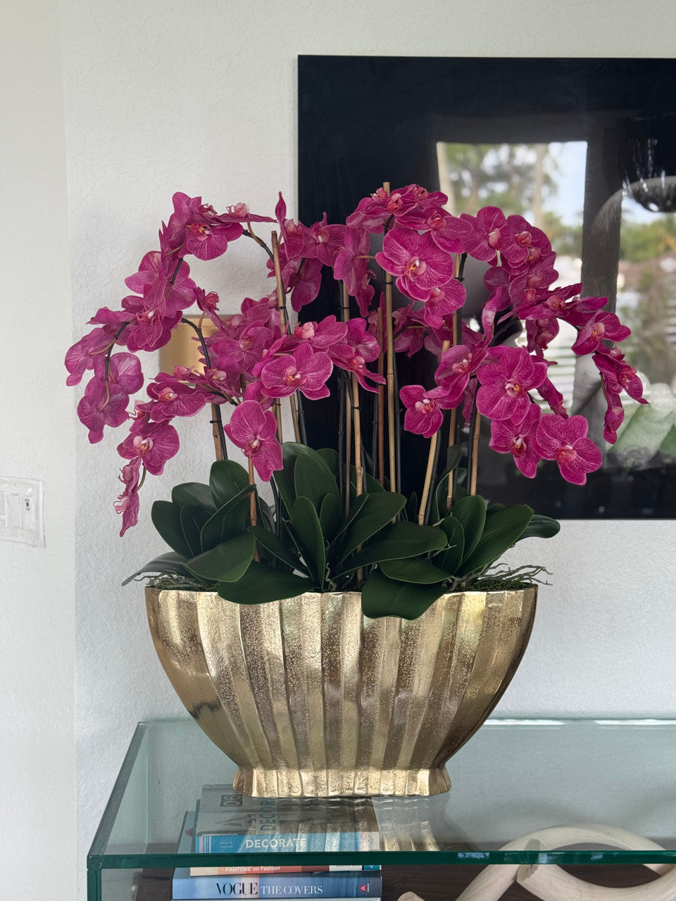 Vivien Gold Vase with Pink Phaleanopsis Orchids
