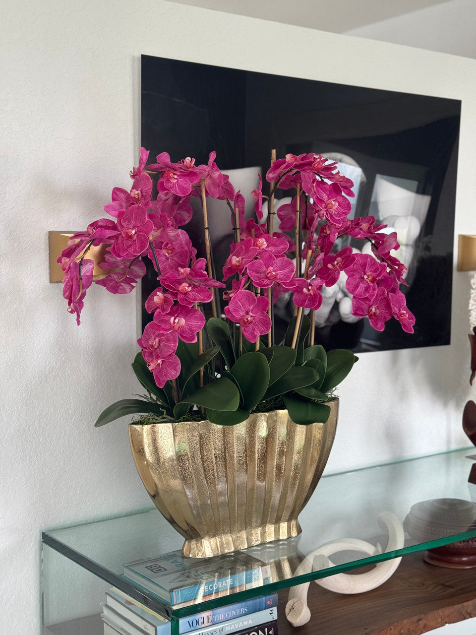 Vivien Gold Vase with Pink Phaleanopsis Orchids