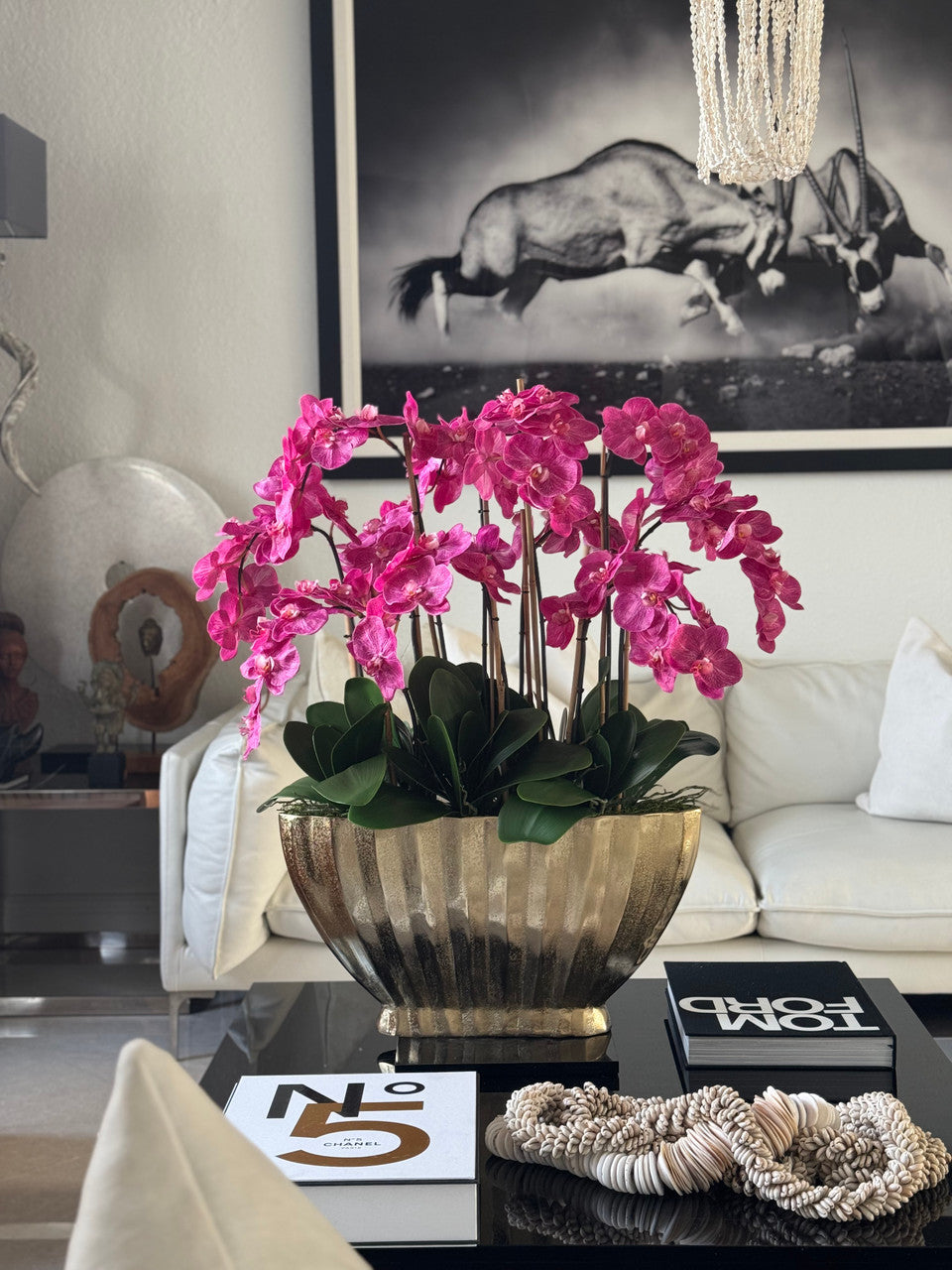 Vivien Gold Vase with Pink Phaleanopsis Orchids