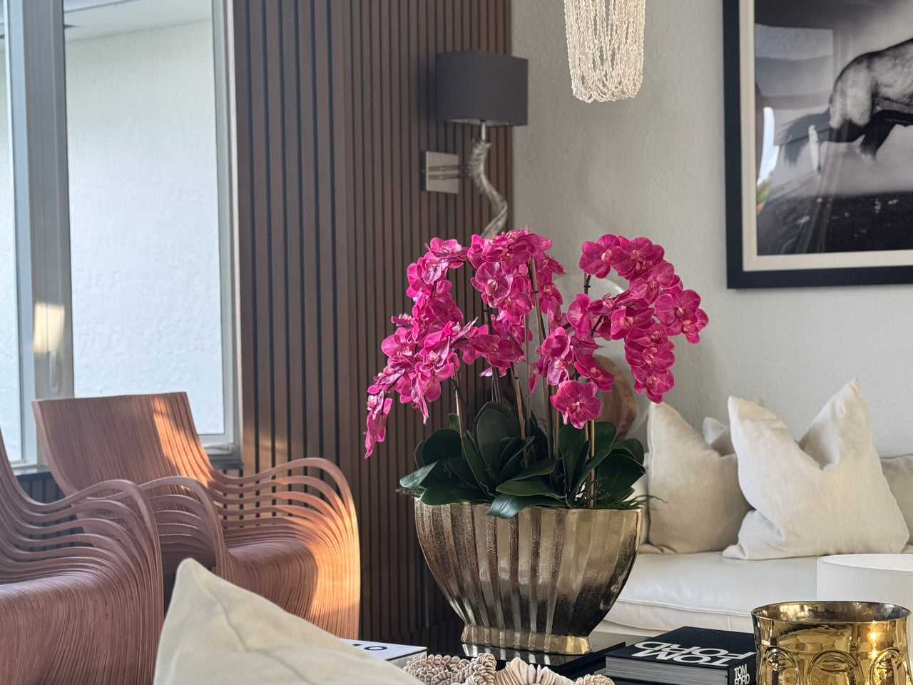 Vivien Gold Vase with Pink Phaleanopsis Orchids