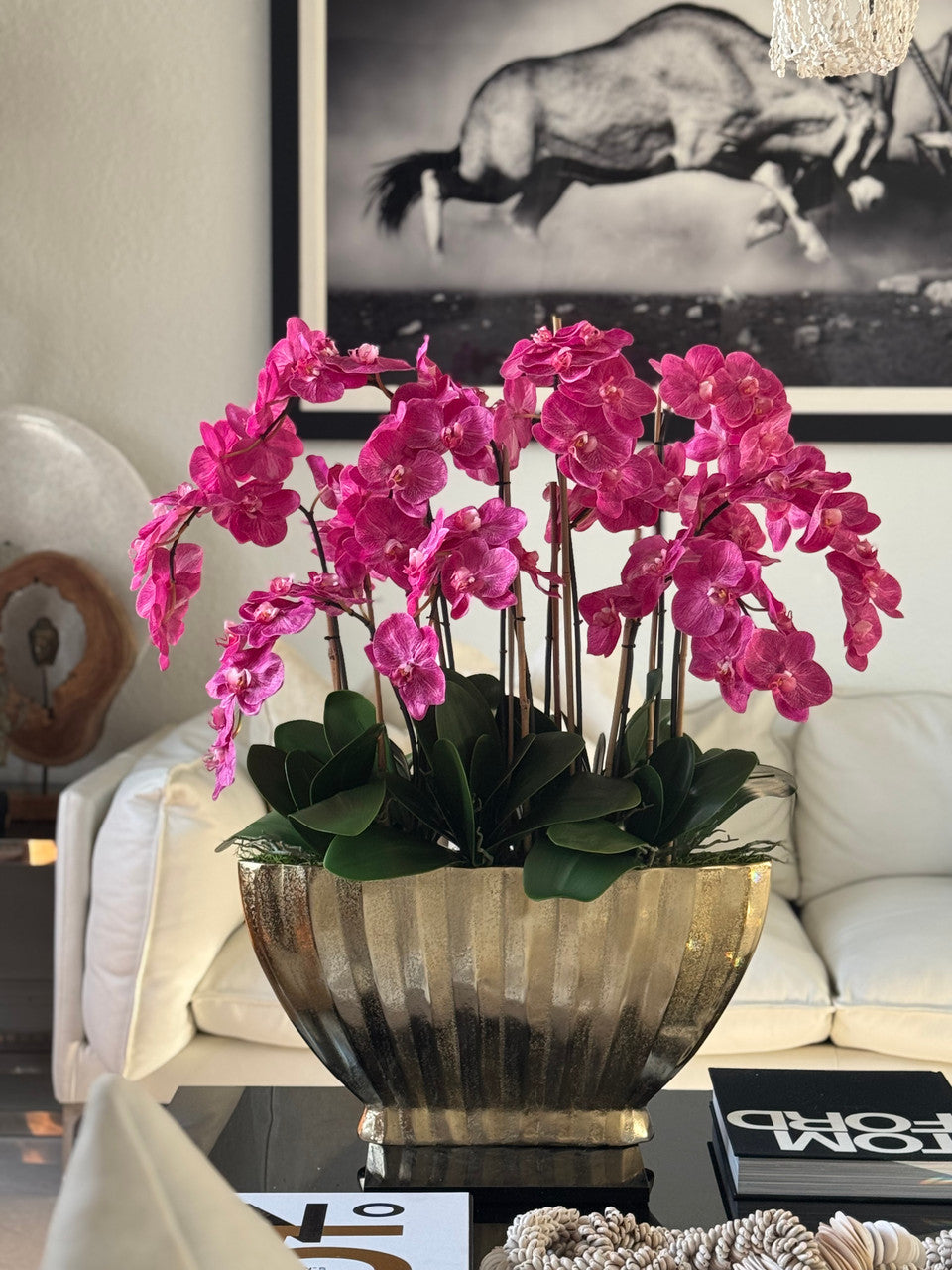 Vivien Gold Vase with Pink Phaleanopsis Orchids