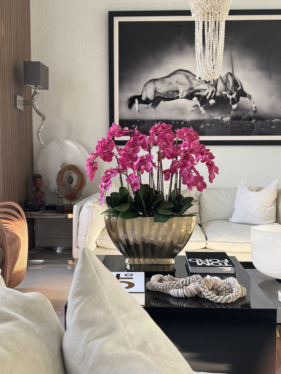 Vivien Gold Vase with Pink Phaleanopsis Orchids