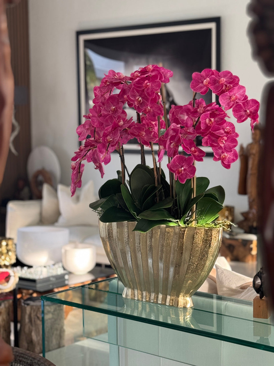 Vivien Gold Vase with Pink Phaleanopsis Orchids