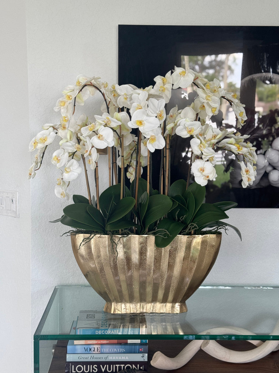 Vivien Gold Vase with White Phaleanopsis Orchids