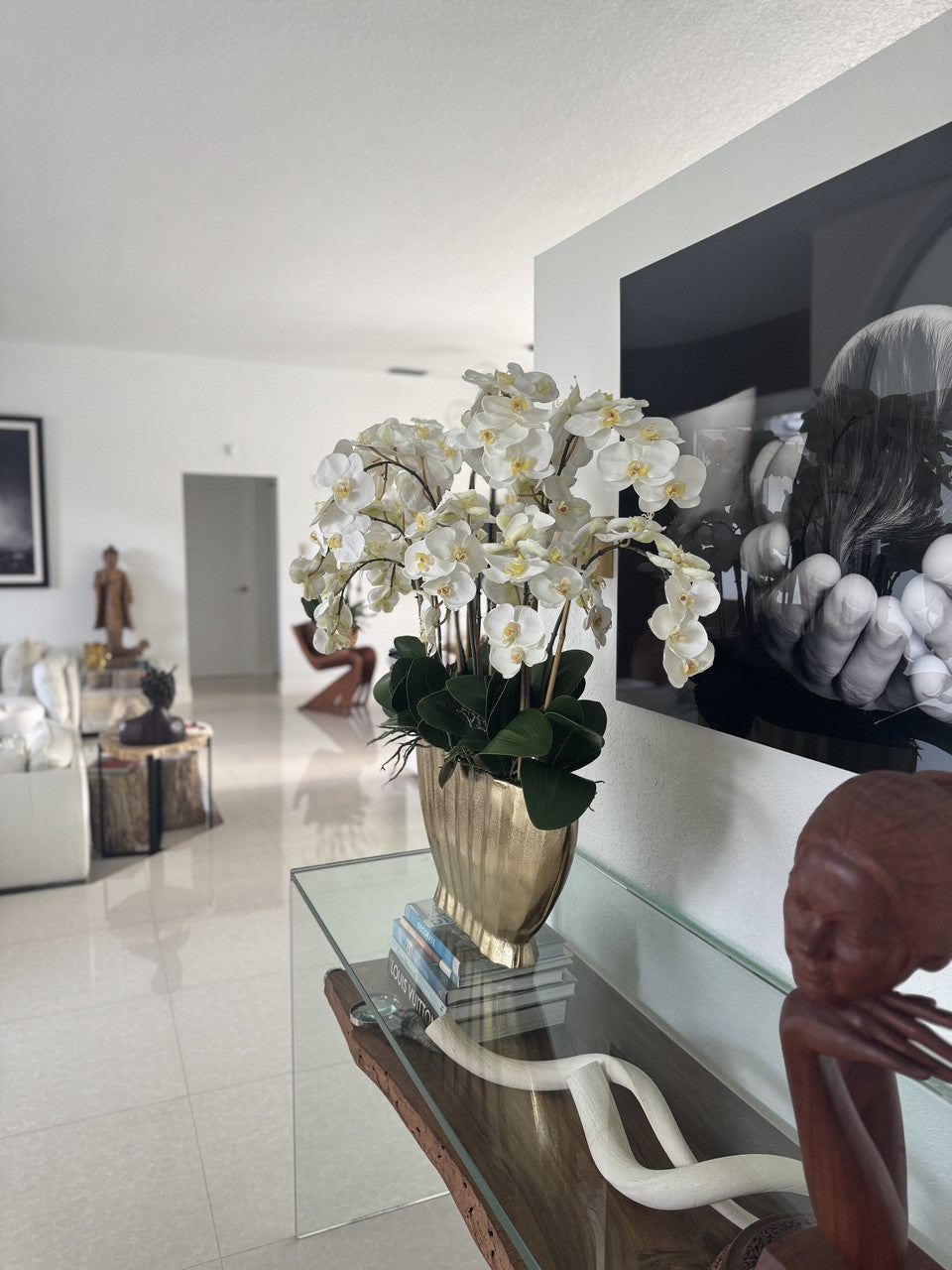 Vivien Gold Vase with White Phaleanopsis Orchids
