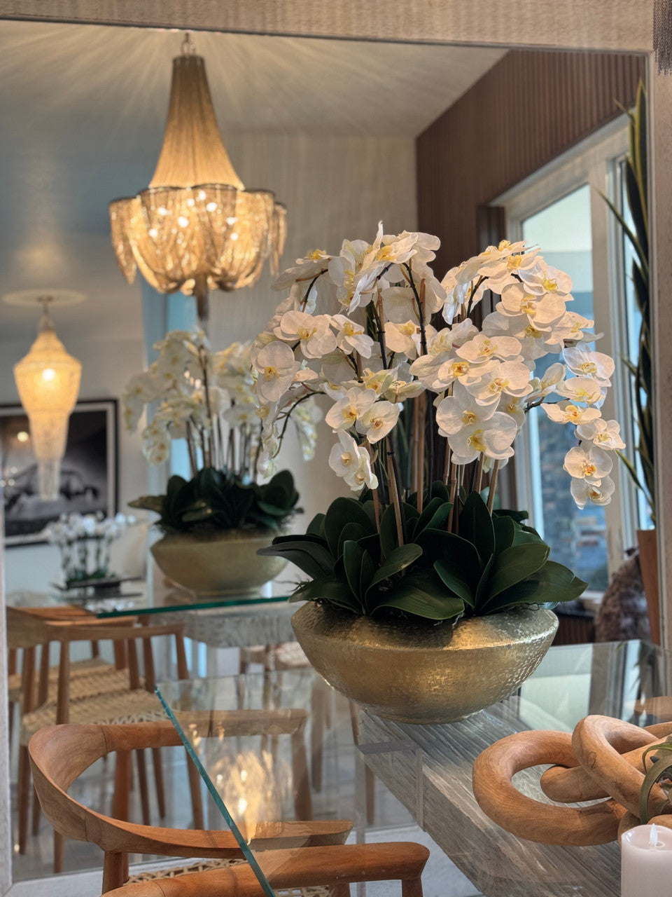 Blaze Bowl with White Phaleanopsis Orchids
