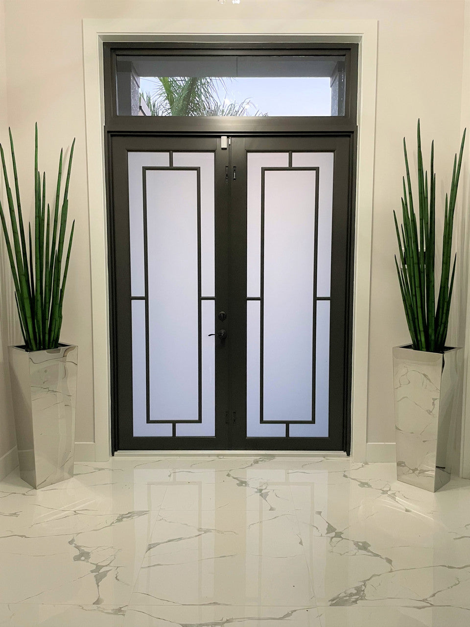Jardinière cube en acier inoxydable avec Sansevieria