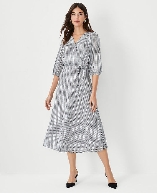 Robe portefeuille midi à carreaux