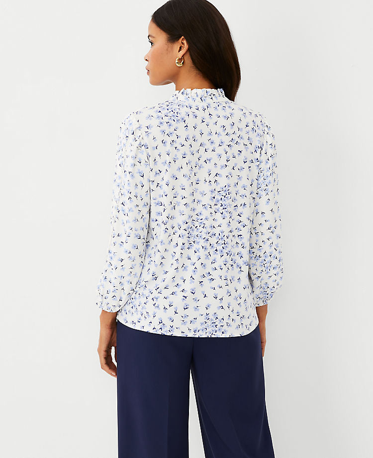 Blumen-Tunika mit Biesen und Materialmix