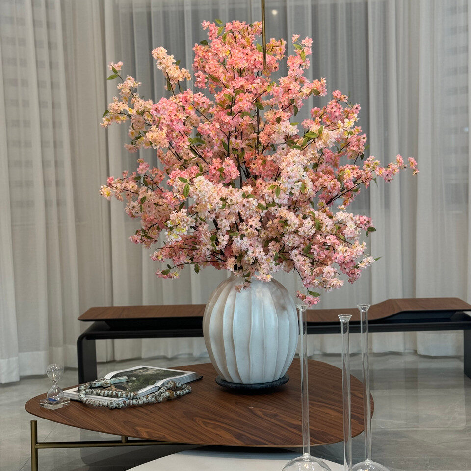 Astoria Vase with Pink Cherry Blossoms