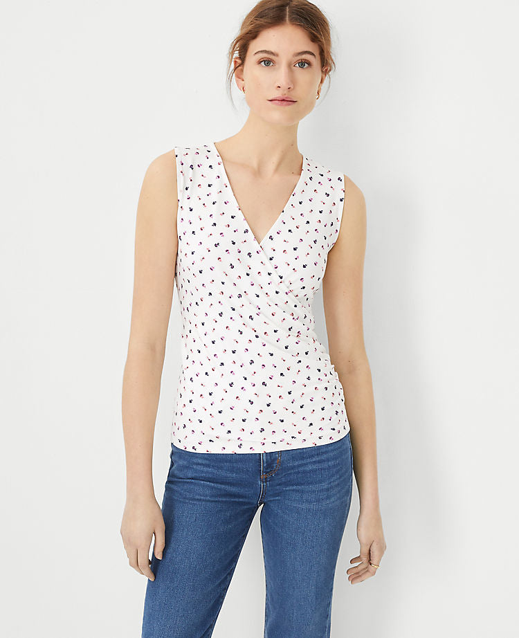 Ärmelloses Wickel-Top aus raffiniertem Stretch-Stoff mit Blumenmuster