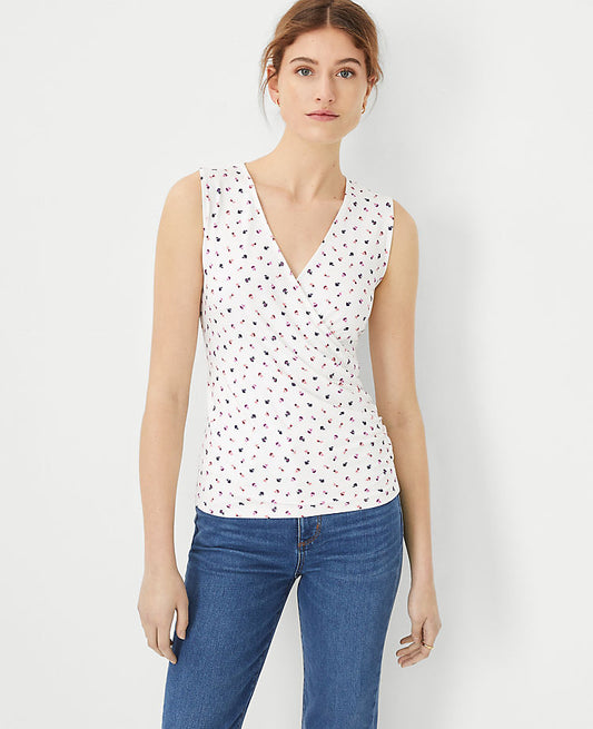 Haut cache-cœur sans manches raffiné et extensible à motif floral