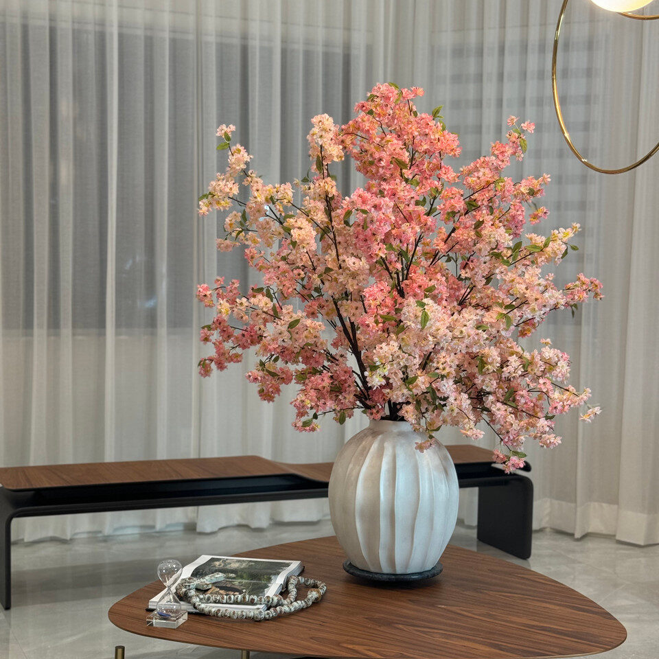 Astoria Vase with Pink Cherry Blossoms