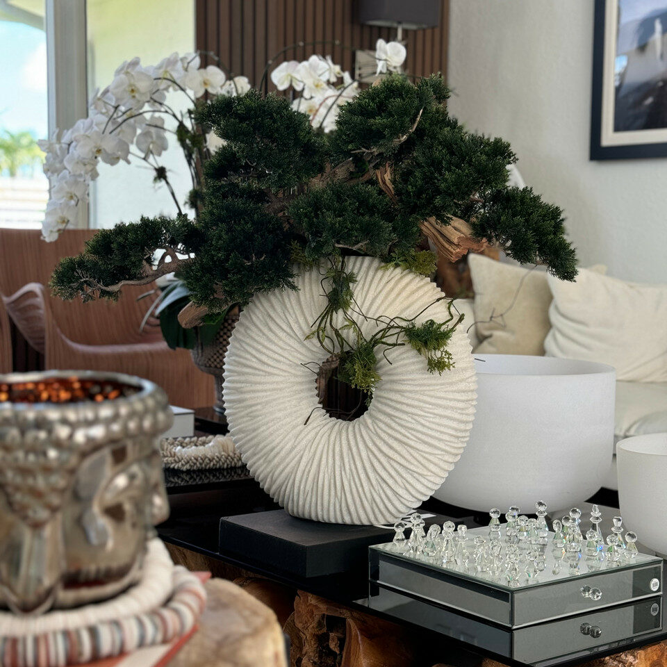 Large Eternity Vase with Trailing Bonsai Tree and Driftwood