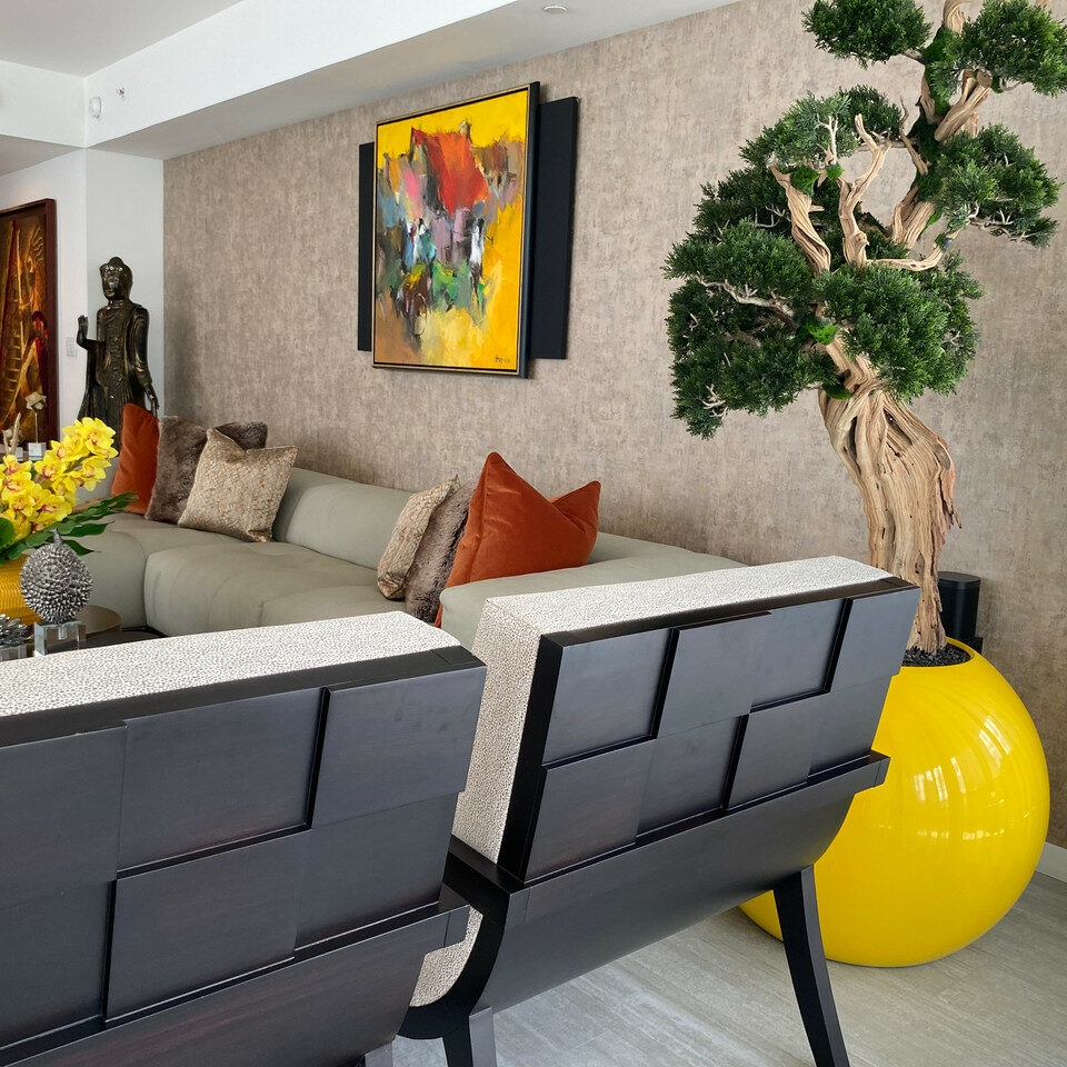 Trees and plants trailing bonsai in saffron yellow globe