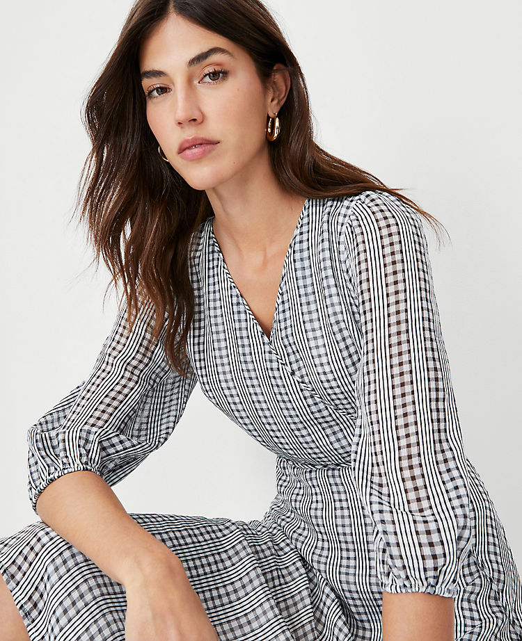 Robe portefeuille midi à carreaux