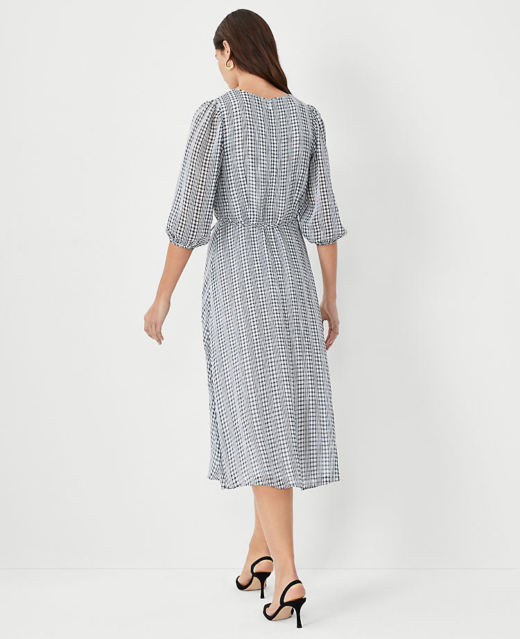 Robe portefeuille midi à carreaux