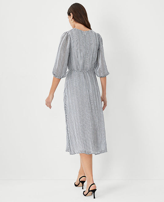 Robe portefeuille midi à carreaux