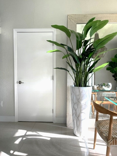 Faux Marble Planter with Bird of Paradise