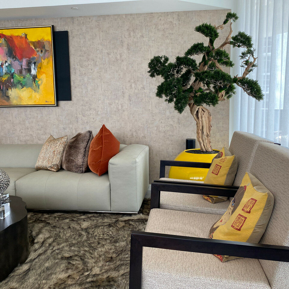 Trees and plants trailing bonsai in saffron yellow globe