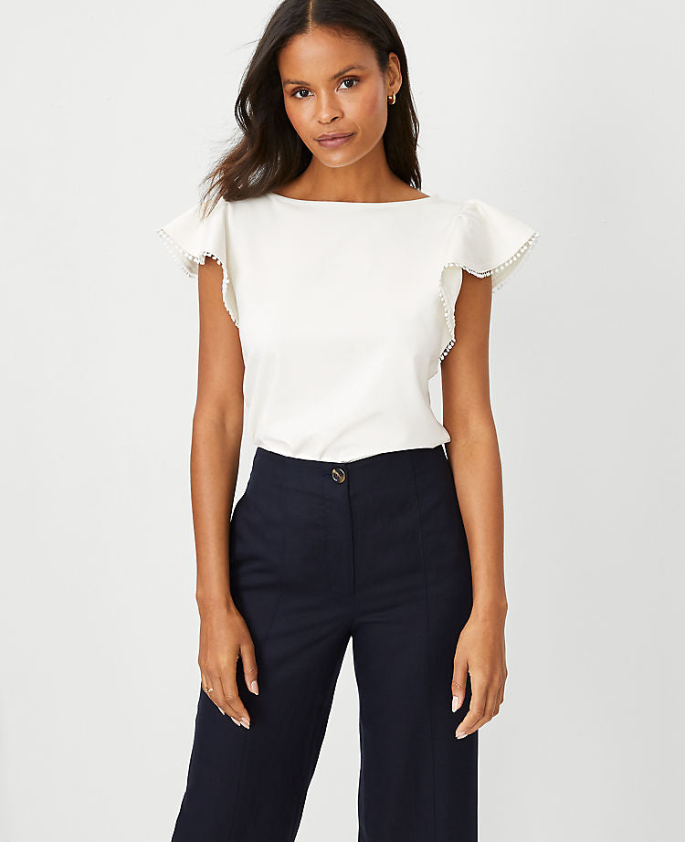 Bobble-Top mit Flatterärmeln