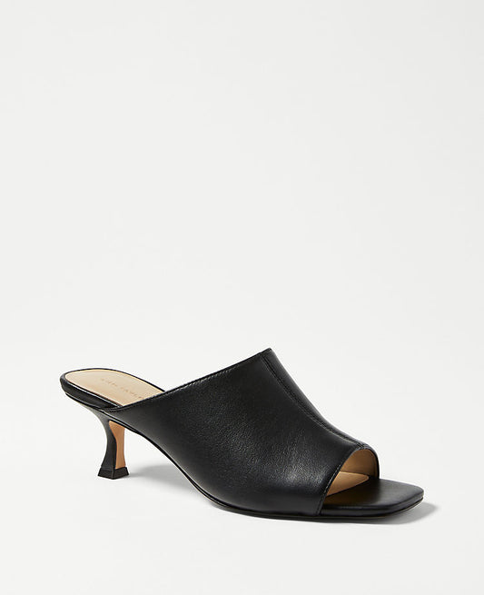 Mules à talons chaton en cuir