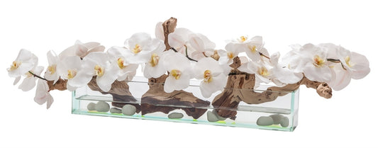 Jardinière Casa Moderna en verre de 24 po avec orchidées blanches