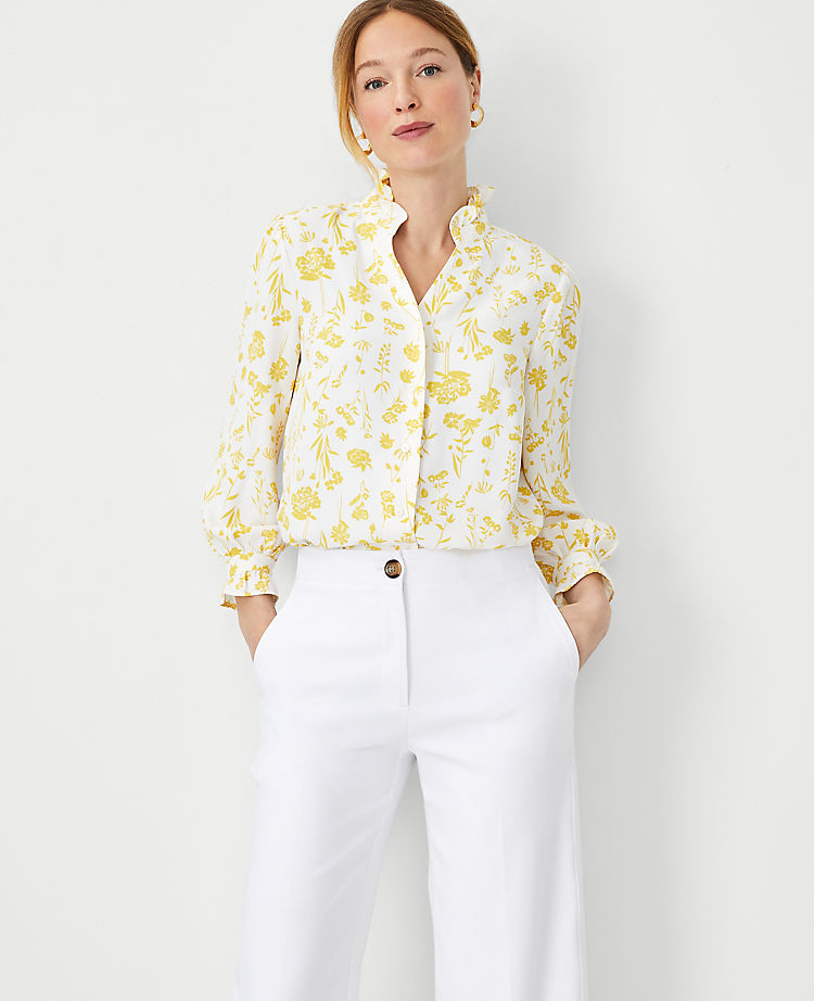 Floral Ruffle Button Top