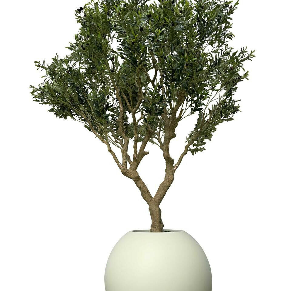Olive Tree in Matte Beige 30′′ Globe Planter Artificial Tree