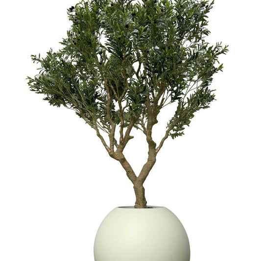 Olive Tree in Matte Beige 30′′ Globe Planter Artificial Tree