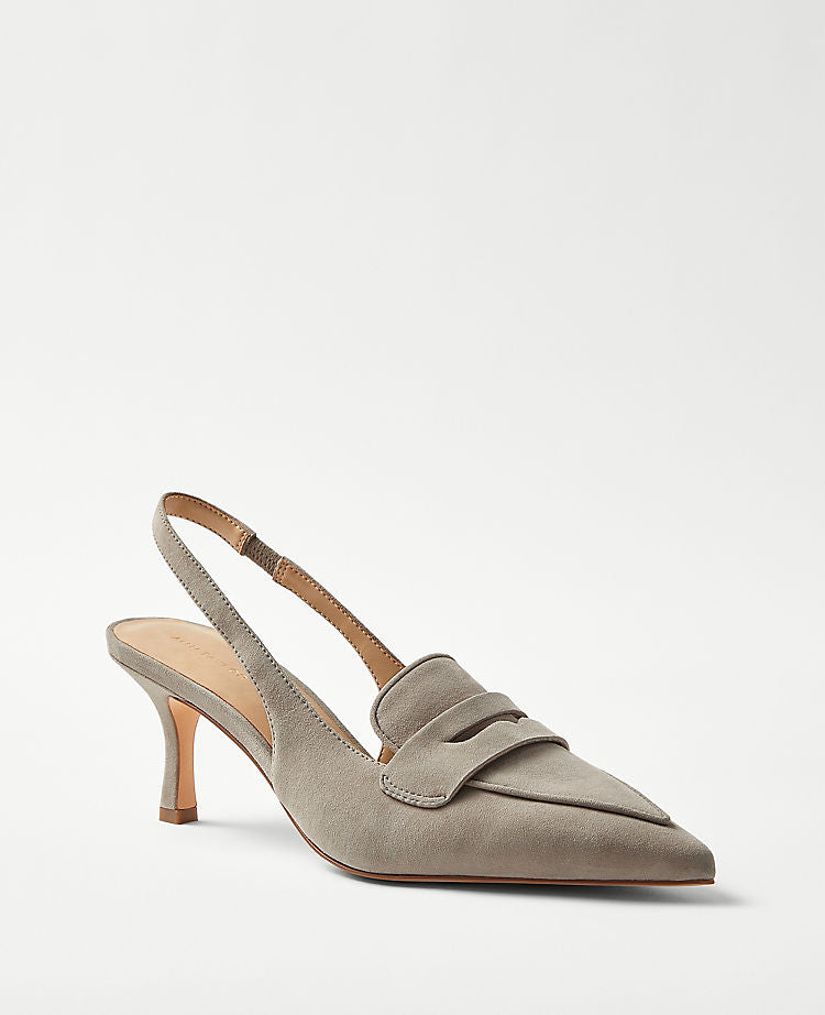 Escarpins à bride arrière en daim et penny loafer