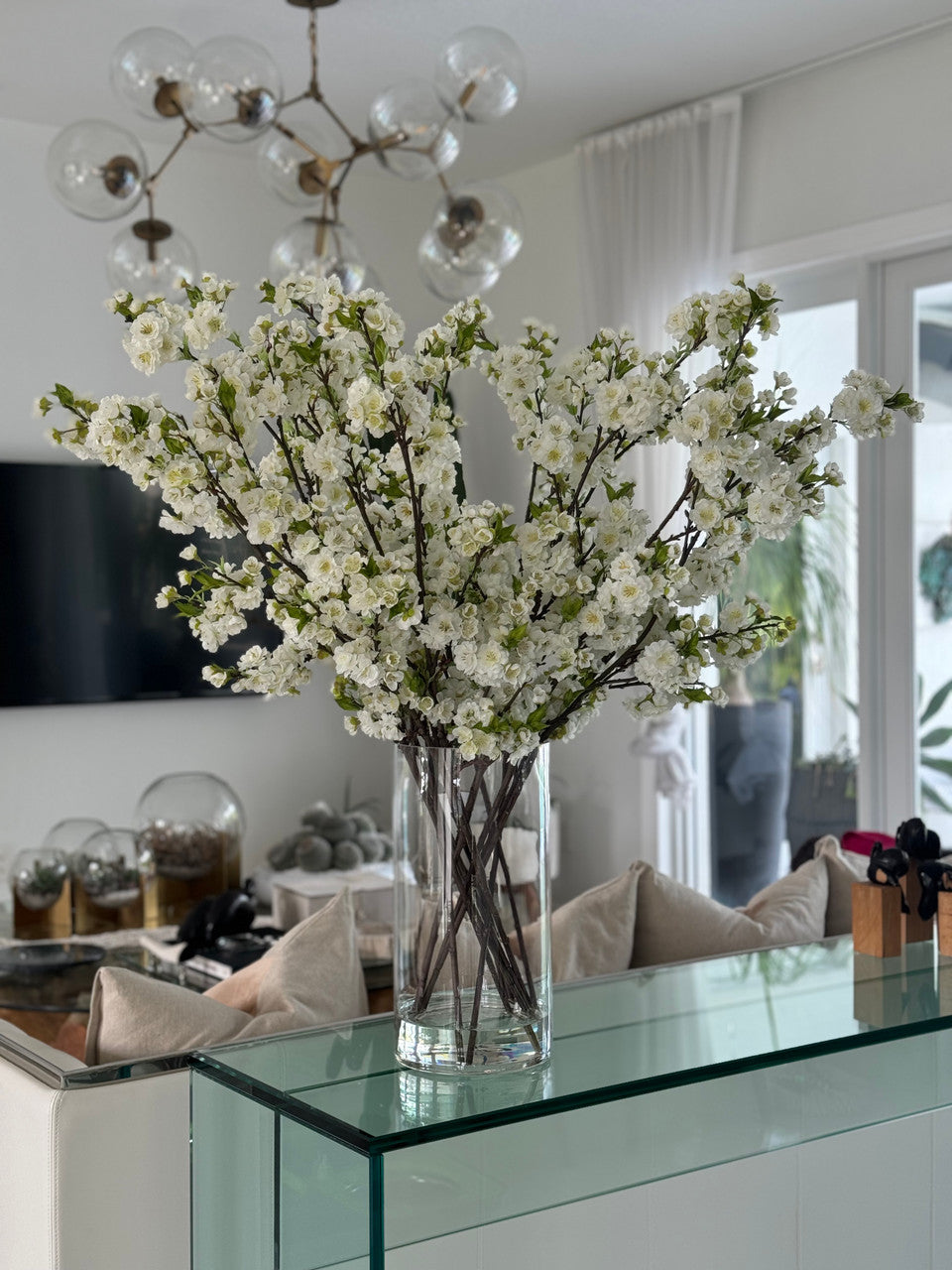 Cherry Blossoms in 16″ Glass Cylinder
