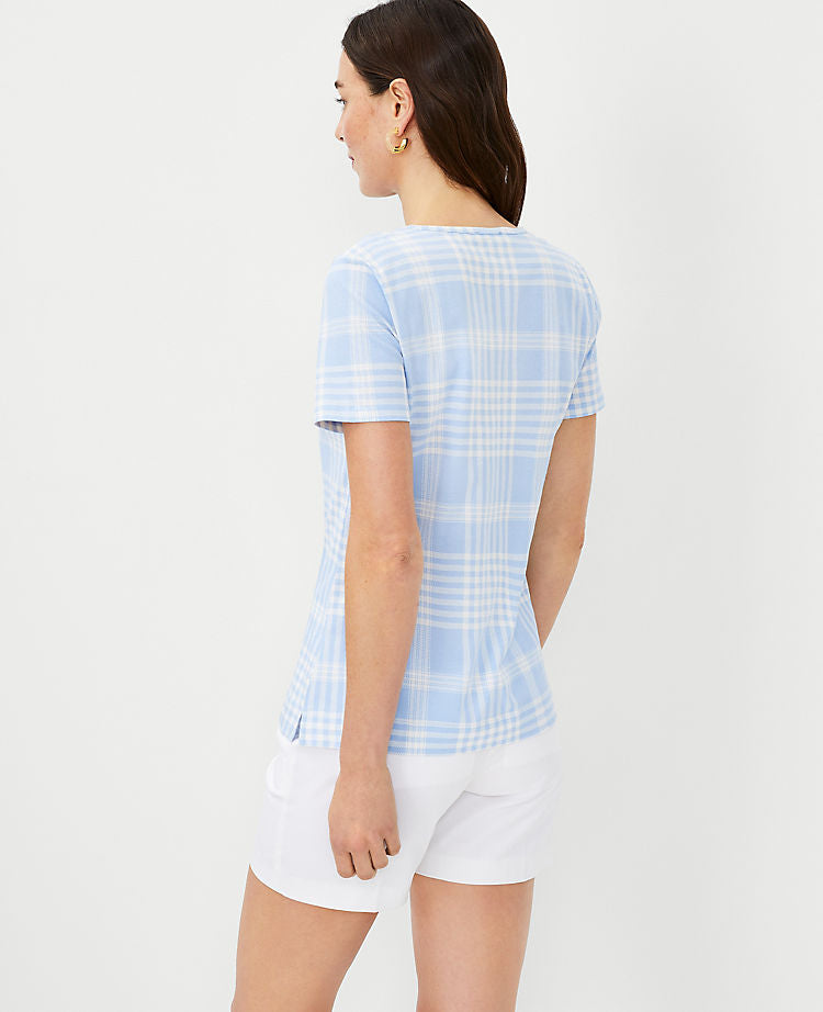 Plaid-Pima-Baumwoll-Rundhalsshirt