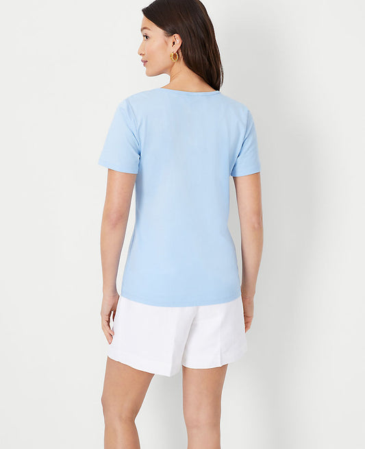 T-shirt à col en V en coton Pima