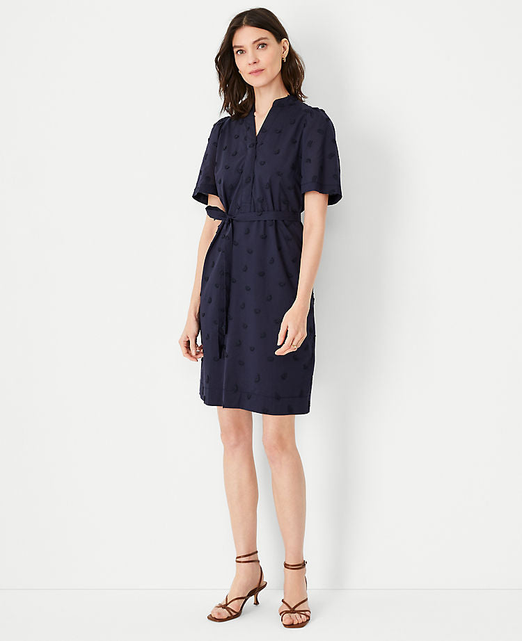 Robe droite brodée avec ceinture
