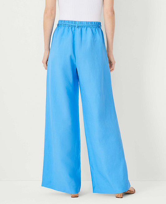 Le pantalon palazzo pull-on ceinturé en mélange de lin
