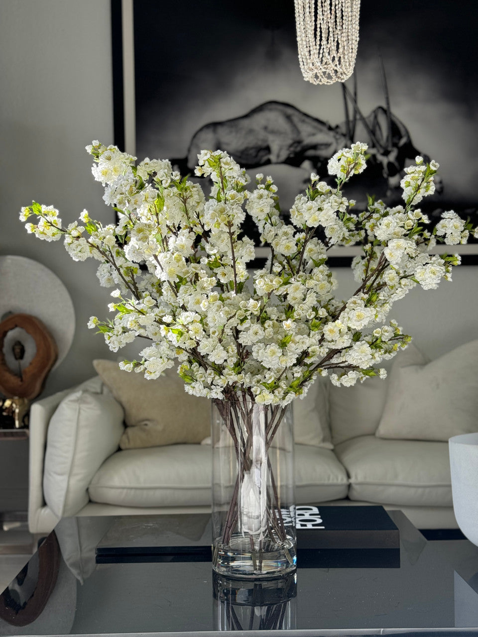 Cherry Blossoms in 16″ Glass Cylinder
