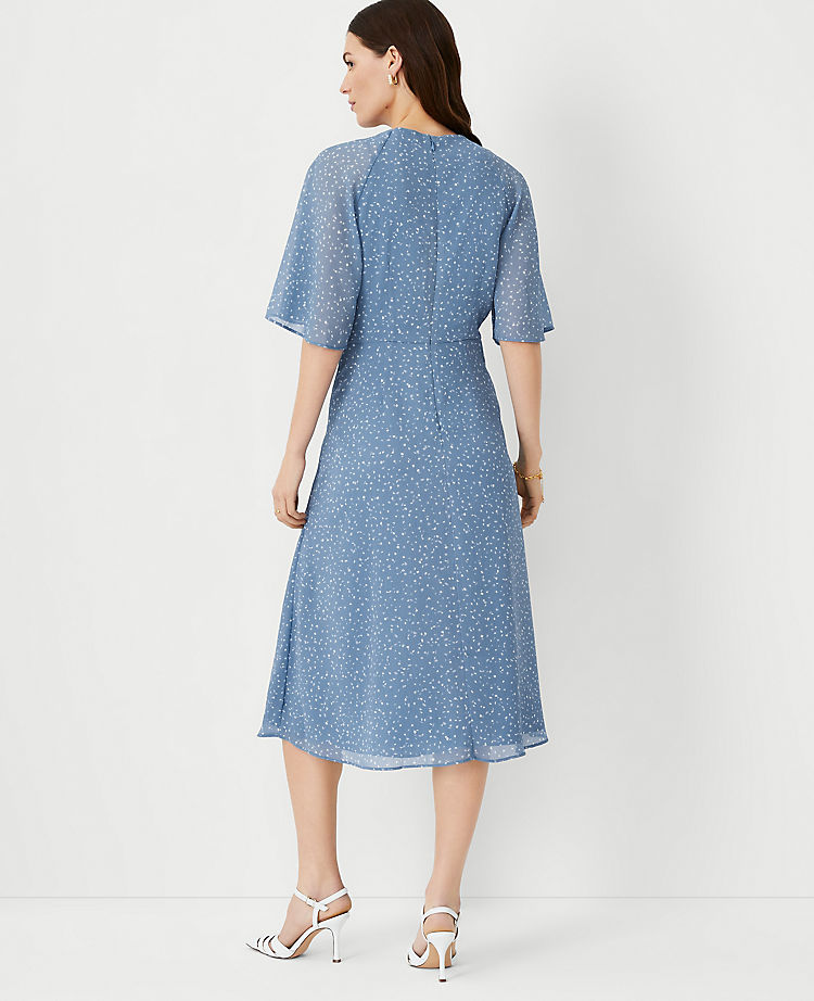 Robe midi à manches papillon et pois
