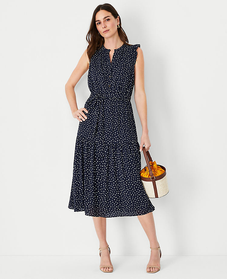 Robe évasée à volants et ceinture imprimé pois