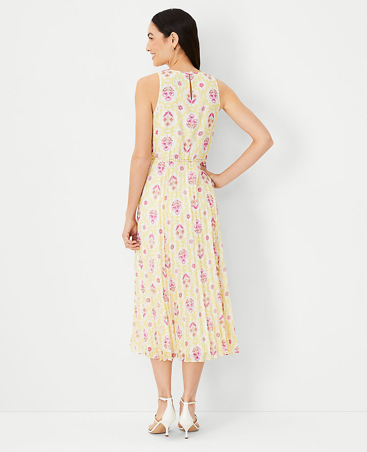 Robe Midi Plissée à Imprimé Carrelage Scintillant