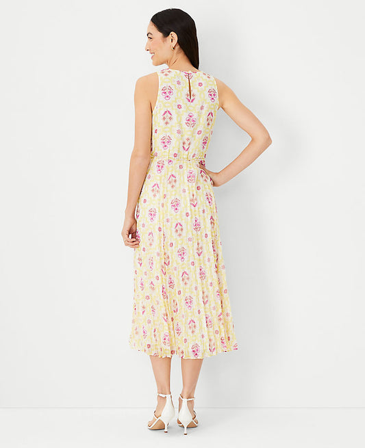 Robe Midi Plissée à Imprimé Carrelage Scintillant