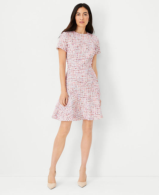 Robe évasée en tweed multicolore